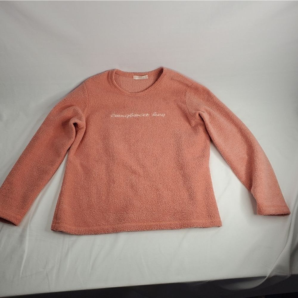 LONGBOAT KEY French Terry muted coral long sleeve embroidered top FLORIDA large